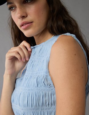 AE Cropped Smocked High-Neck Tank Top