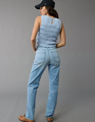 AE Cropped Smocked High-Neck Tank Top