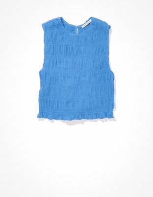 AE Cropped Smocked High-Neck Tank Top