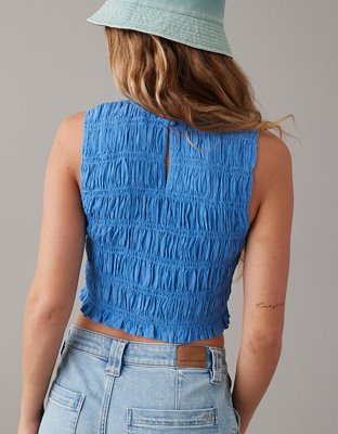 AE Cropped Smocked High-Neck Tank Top
