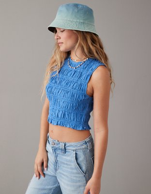 AE Cropped Smocked High-Neck Tank Top