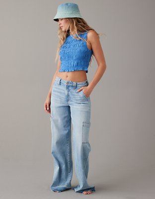 AE Cropped Smocked High-Neck Tank Top