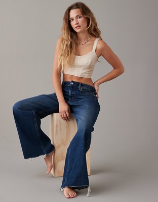 AE Cropped Denim Corset Tank Top