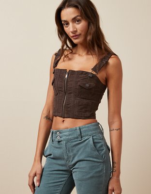 AE Cropped Zip-Front Cargo Tank Top | American Eagle