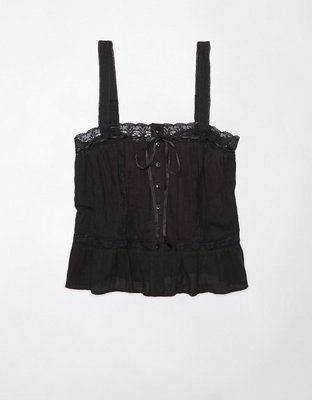 AE Lace-Trim Pintuck Tank Top