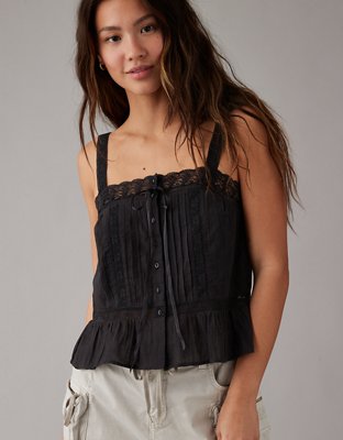 AE Lace-Trim Pintuck Tank Top | American Eagle