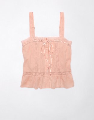 AE Lace-Trim Pintuck Tank Top | American Eagle