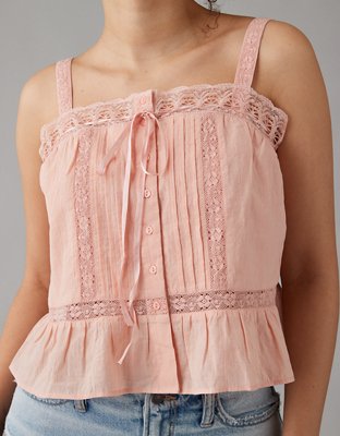 AE Lace-Trim Pintuck Tank Top | American Eagle