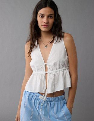 AE Cropped Tie Front Flyaway Tank Top | American Eagle