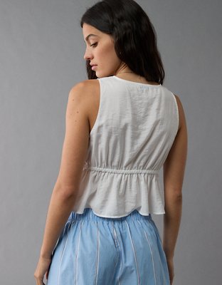 DIANTE TIE FRONT BARETOP グレー AE Cropped Tie Front Flyaway Tank Top | American Eagle