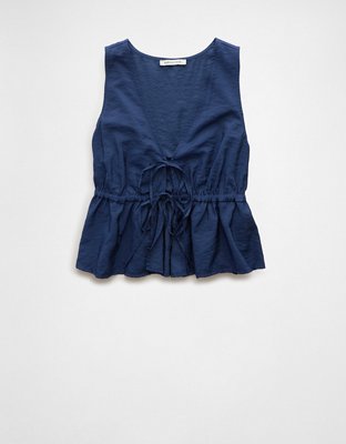 Женские топы American Eagle AE Cropped Tie Front Flyaway Tank Top — фото 3