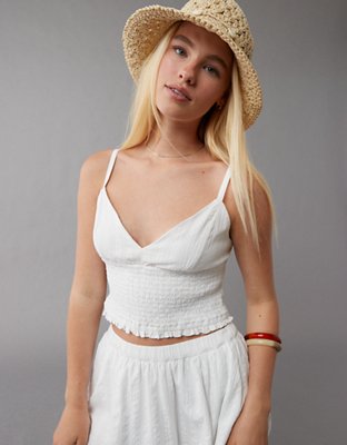 AE Smocked Cross-Back Tank Top