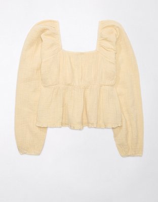 AE Ruched Long-Sleeve Babydoll Top