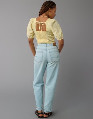 AE Square-Neck Corset Linen-Blend Top