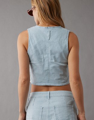 Женские жилеты American Eagle AE Railroad Stripe Denim Vest — фото 3