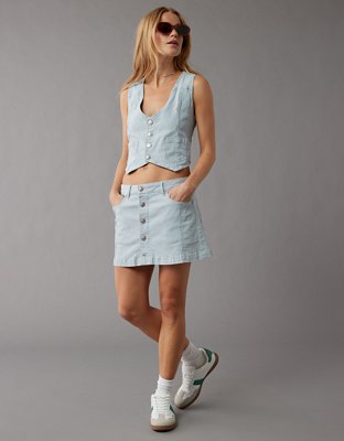 AE Chaleco de Denim con Rayas tipo Vías Férreas