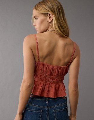 AE Square Neck Tie-Front Babydoll Tank Top
