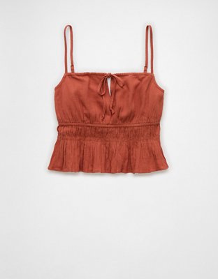 AE Square Neck Tie-Front Babydoll Tank Top