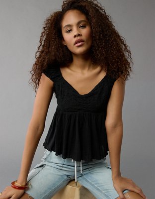 AE Cap-Sleeve Babydoll Top | American Eagle