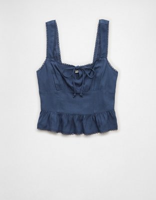 AE Linen-Blend Corset Tank Top