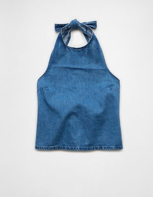 AE High Neck Denim Halter Top