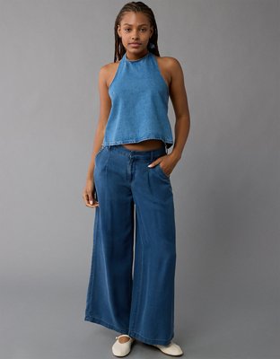 AE High Neck Denim Halter Top | American Eagle