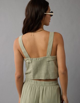 AE Cropped Linen-Blend Tank Top