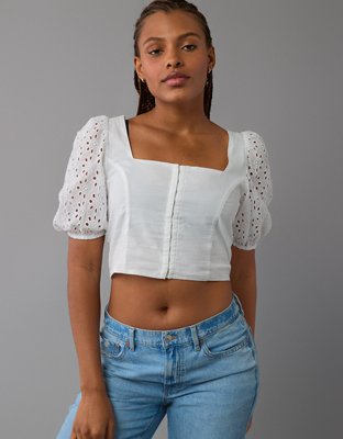 AE SquareNeck Corset LinenBlend Top