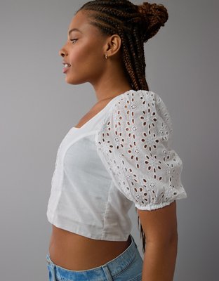 AE SquareNeck Corset LinenBlend Top