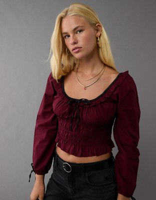 AE Blusa Plisada Manga Larga de Popelina