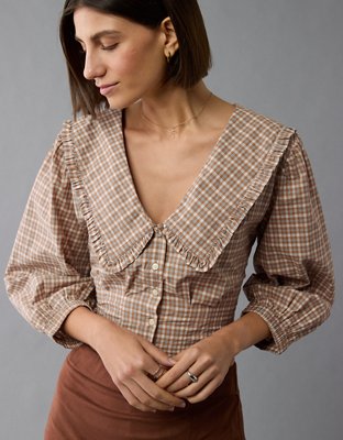 Женские рубашки American Eagle AE Oversized-Collar Button-Up Shirt — фото 4