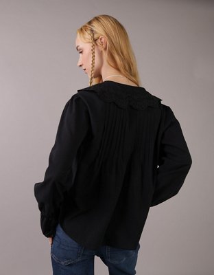 AE Long-Sleeve Frilly Collared Blouse