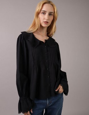 AE Long-Sleeve Frilly Collared Blouse