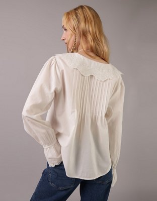 AE Long-Sleeve Frilly Collared Blouse