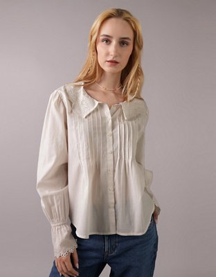 AE Long-Sleeve Frilly Collared Blouse