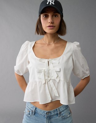 AE Puff Sleeve Tie Front Top