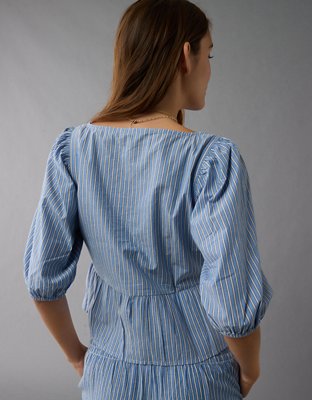 Женские топы American Eagle AE Puff Sleeve Tie Front Top — фото 6