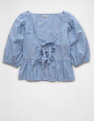 Женские топы American Eagle AE Puff Sleeve Tie Front Top — фото 3