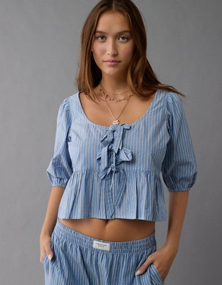 AE Puff Sleeve Tie Front Top