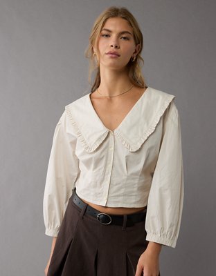 Женские рубашки American Eagle AE Oversized Collared Button-Up Shirt — фото 4