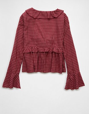 AE Long-Sleeve Ruffle Tie Front Top