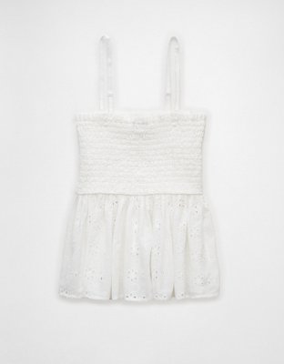 AE Eyelet Smocked Babydoll Tube Top