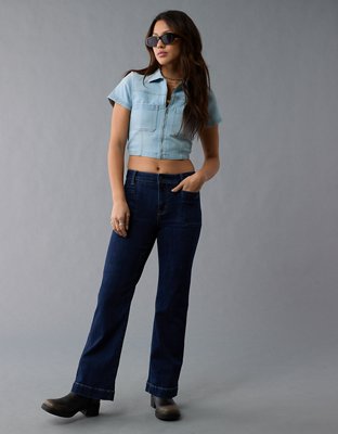 AE Denim Collared Zip-Up Crop Top