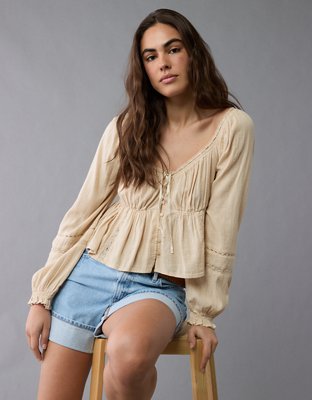 AE Long-Sleeve Babydoll Blouse
