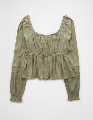 AE Long-Sleeve Babydoll Blouse