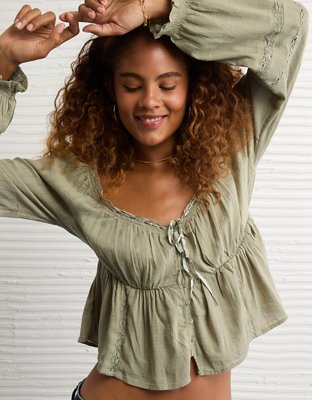 Ameri VINTAGE - 27日までAcka original balloon sleeve blouse AE Long-Sleeve Babydoll Blouse | Men's & Women's Jeans