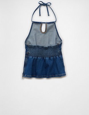 AE Denim High Neck Halter Top