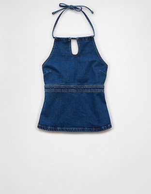 AE Denim High Neck Halter Top