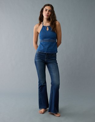 AE Denim High Neck Halter Top