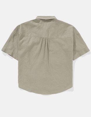 AE Linen-Blend Short-Sleeve Button-Up Shirt